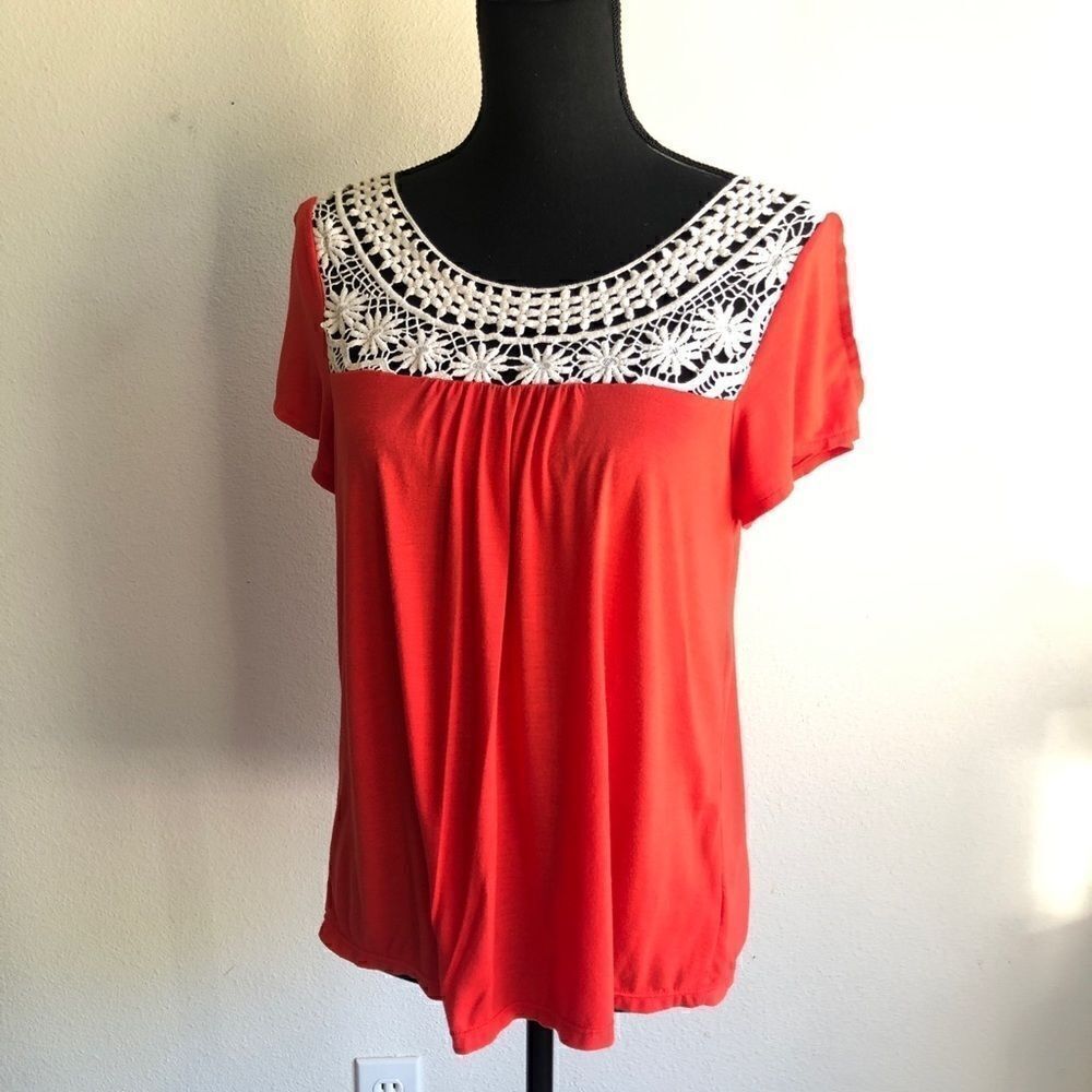 AEO Blood Orange Blouse with Lace Details